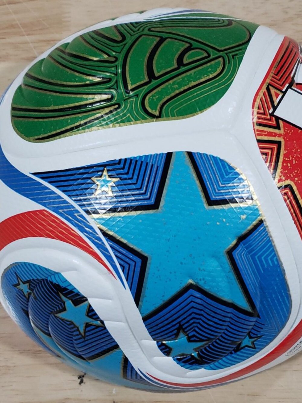 Title: Multicolor Soccer Football Ball – Blue Green Red White Sports Ball